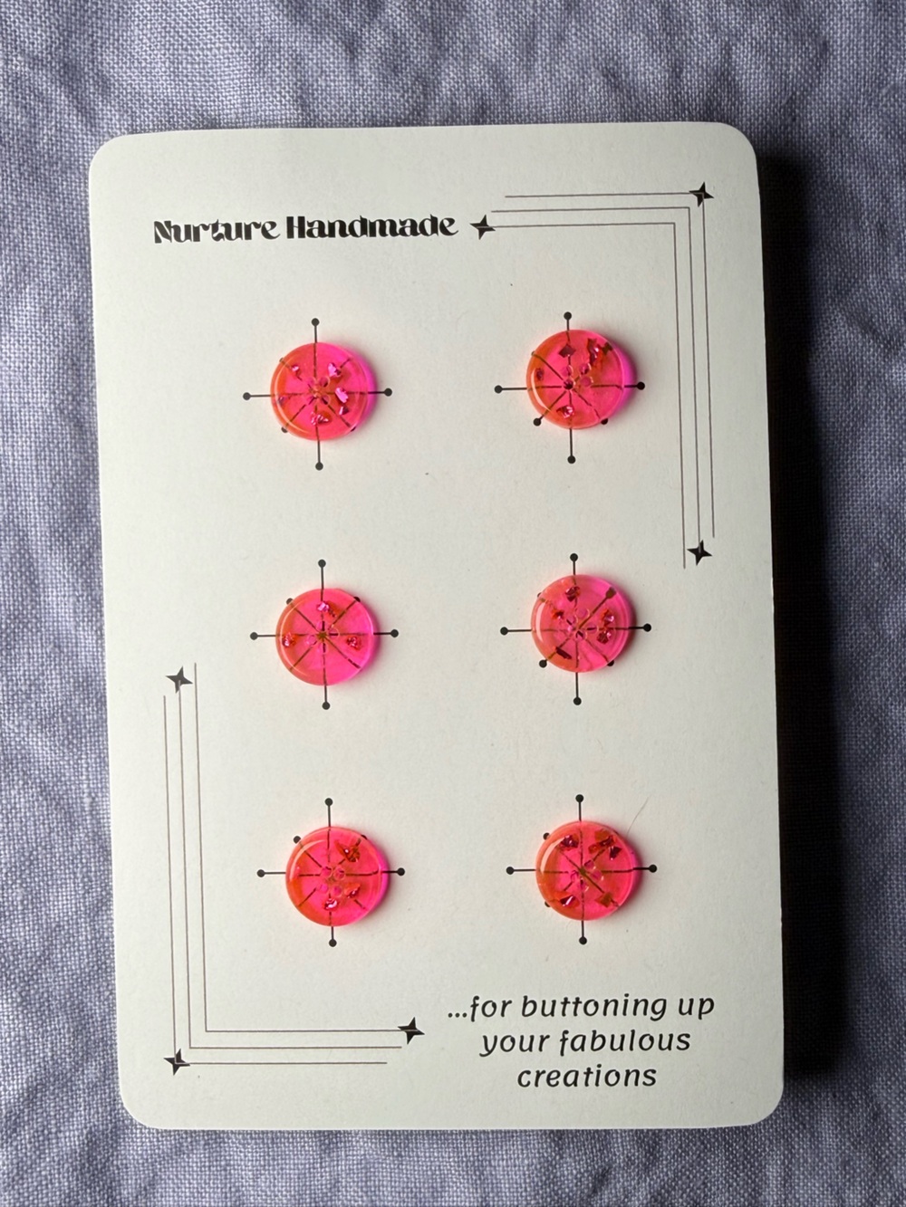 Set of 6 3/8” Hot Pink Round Handmade Buttons